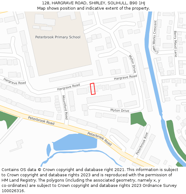 128, HARGRAVE ROAD, SHIRLEY, SOLIHULL, B90 1HJ: Location map and indicative extent of plot