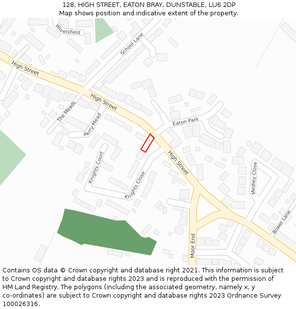 128, HIGH STREET, EATON BRAY, DUNSTABLE, LU6 2DP: Location map and indicative extent of plot