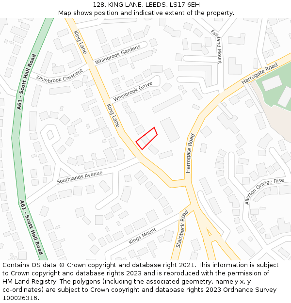 128, KING LANE, LEEDS, LS17 6EH: Location map and indicative extent of plot