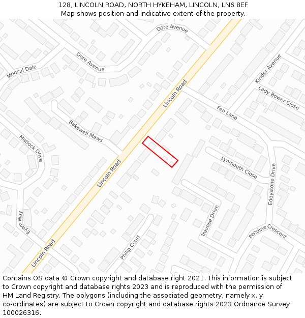 128, LINCOLN ROAD, NORTH HYKEHAM, LINCOLN, LN6 8EF: Location map and indicative extent of plot