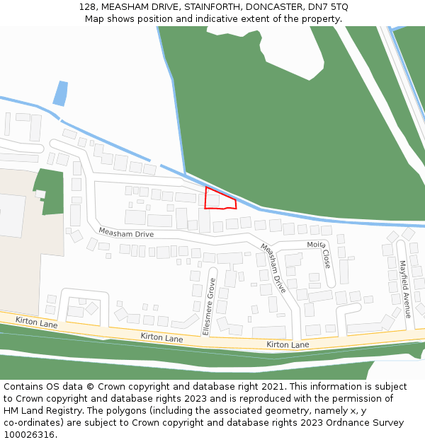 128, MEASHAM DRIVE, STAINFORTH, DONCASTER, DN7 5TQ: Location map and indicative extent of plot