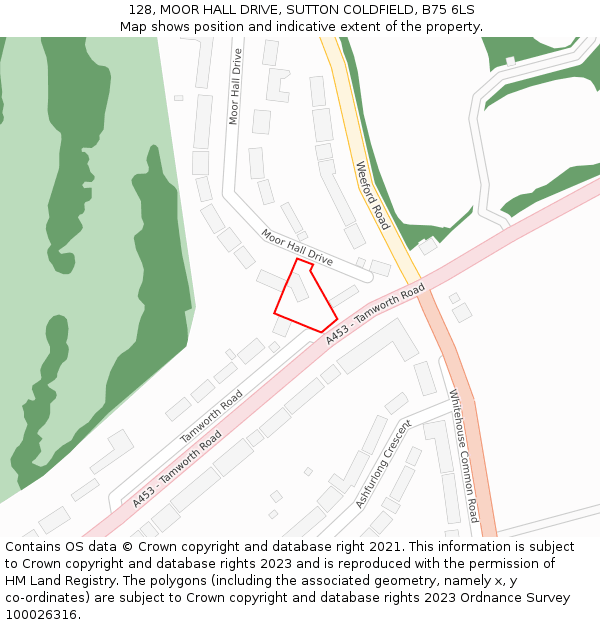 128, MOOR HALL DRIVE, SUTTON COLDFIELD, B75 6LS: Location map and indicative extent of plot