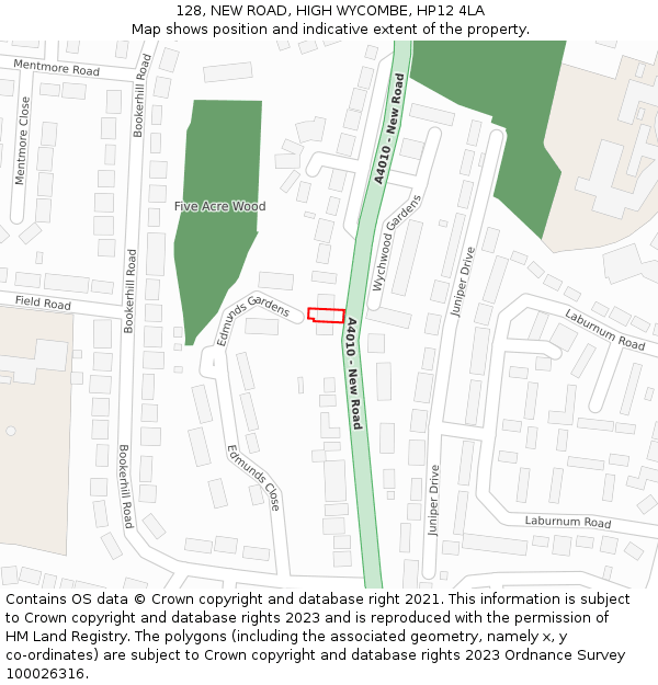 128, NEW ROAD, HIGH WYCOMBE, HP12 4LA: Location map and indicative extent of plot