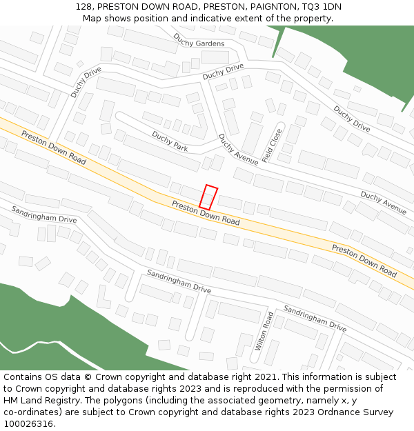 128, PRESTON DOWN ROAD, PRESTON, PAIGNTON, TQ3 1DN: Location map and indicative extent of plot