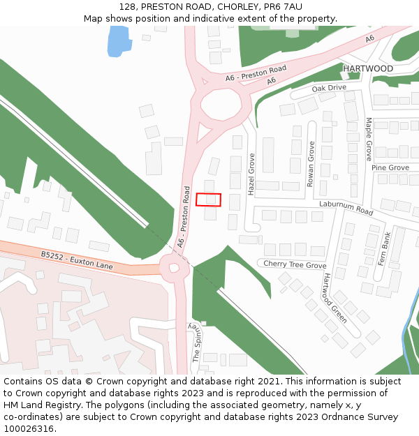 128, PRESTON ROAD, CHORLEY, PR6 7AU: Location map and indicative extent of plot