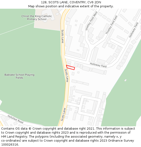 128, SCOTS LANE, COVENTRY, CV6 2DN: Location map and indicative extent of plot