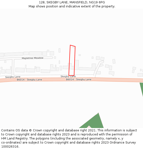 128, SKEGBY LANE, MANSFIELD, NG19 6PG: Location map and indicative extent of plot