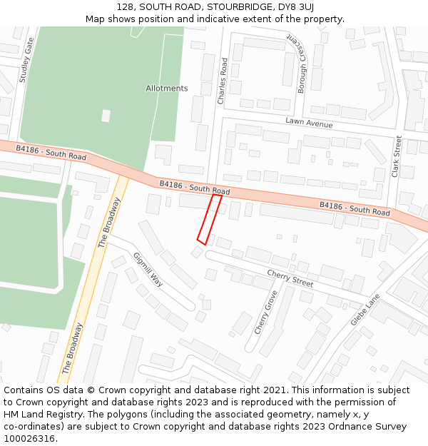 128, SOUTH ROAD, STOURBRIDGE, DY8 3UJ: Location map and indicative extent of plot