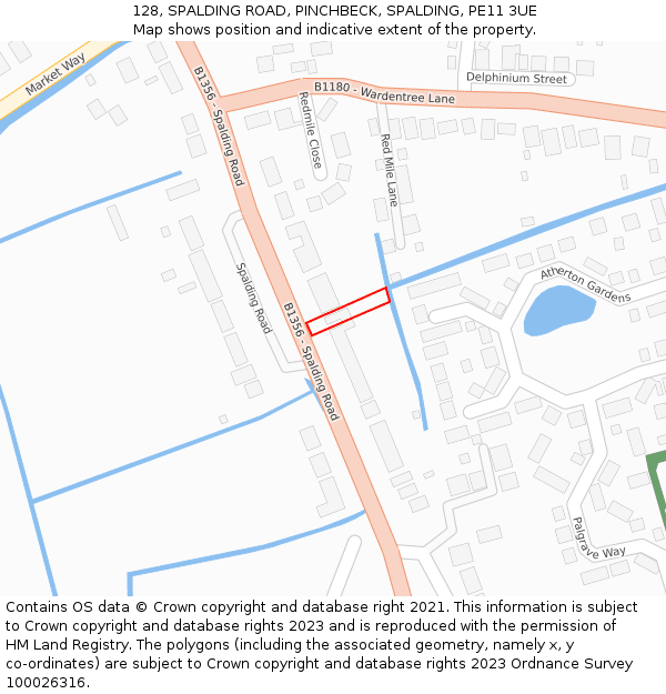 128, SPALDING ROAD, PINCHBECK, SPALDING, PE11 3UE: Location map and indicative extent of plot