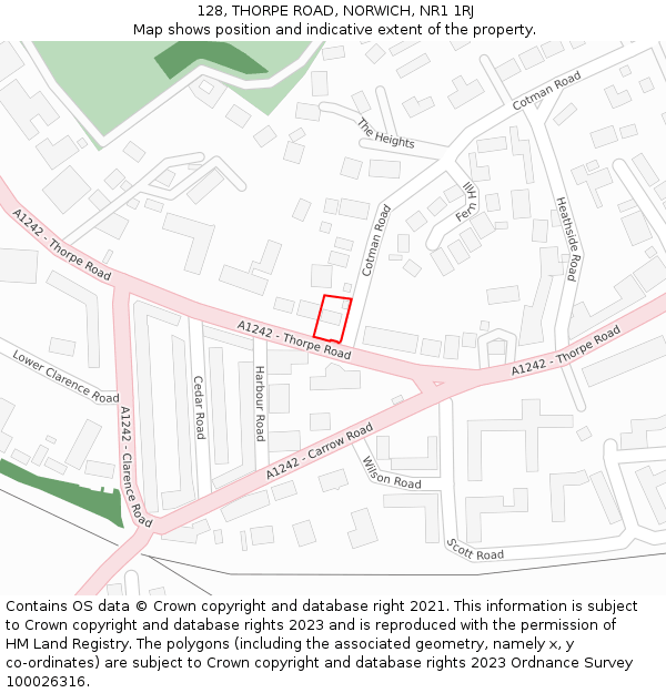 128, THORPE ROAD, NORWICH, NR1 1RJ: Location map and indicative extent of plot