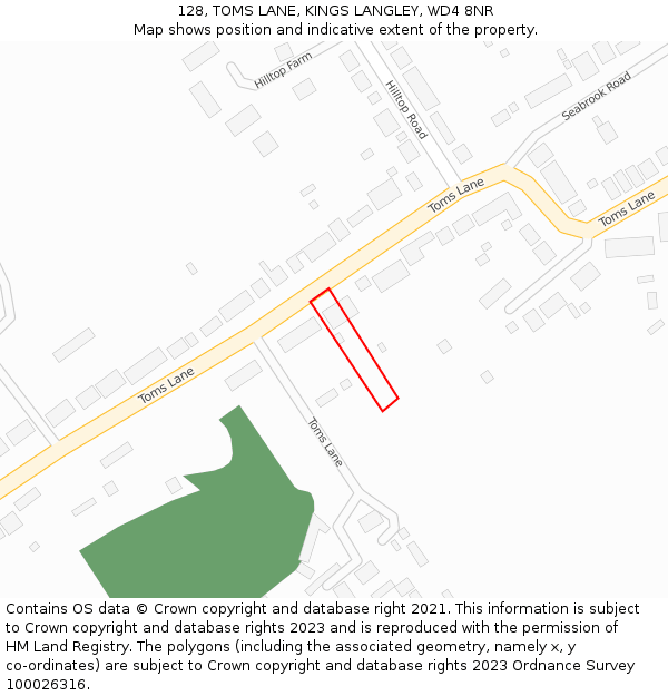 128, TOMS LANE, KINGS LANGLEY, WD4 8NR: Location map and indicative extent of plot
