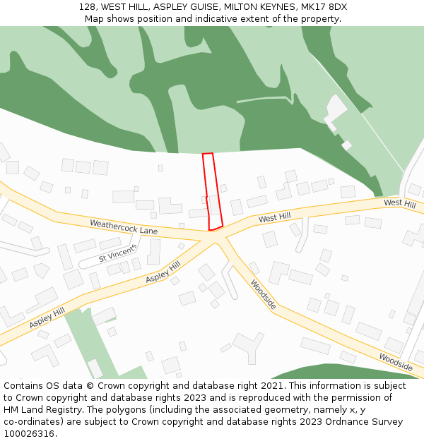 128, WEST HILL, ASPLEY GUISE, MILTON KEYNES, MK17 8DX: Location map and indicative extent of plot
