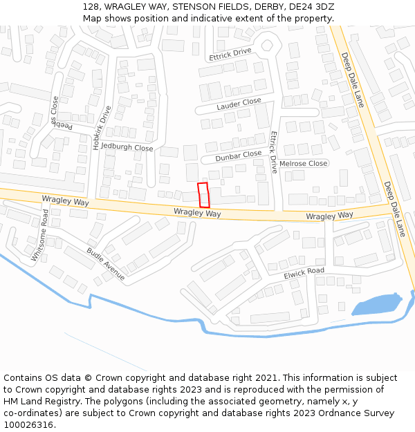128, WRAGLEY WAY, STENSON FIELDS, DERBY, DE24 3DZ: Location map and indicative extent of plot