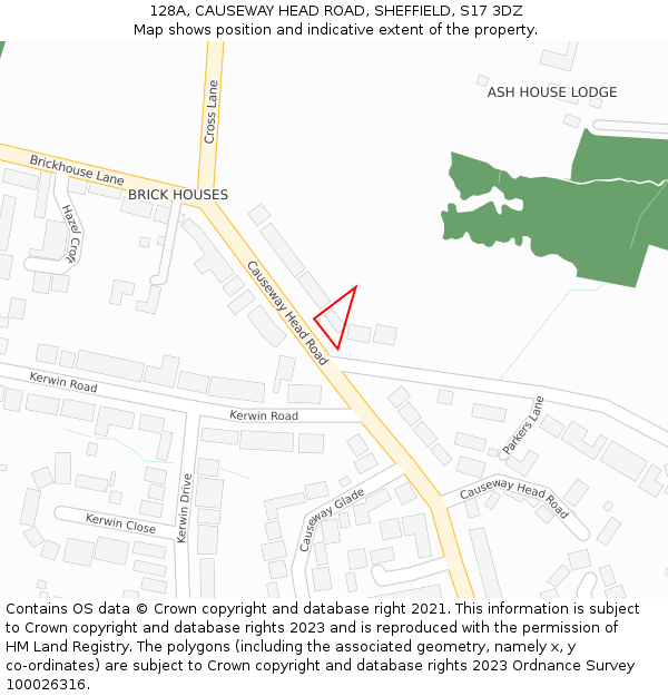 128A, CAUSEWAY HEAD ROAD, SHEFFIELD, S17 3DZ: Location map and indicative extent of plot