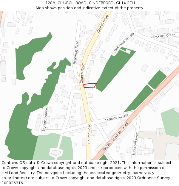 128A, CHURCH ROAD, CINDERFORD, GL14 3EH: Location map and indicative extent of plot