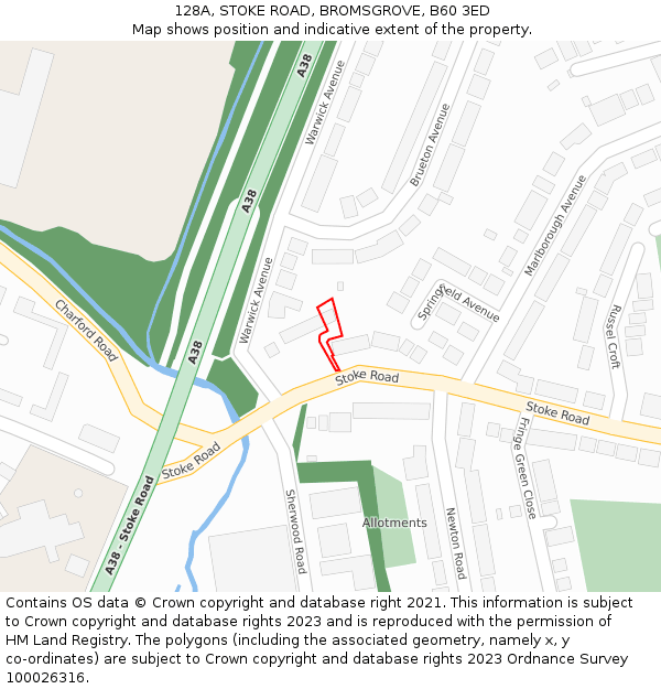 128A, STOKE ROAD, BROMSGROVE, B60 3ED: Location map and indicative extent of plot