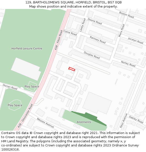 129, BARTHOLOMEWS SQUARE, HORFIELD, BRISTOL, BS7 0QB: Location map and indicative extent of plot
