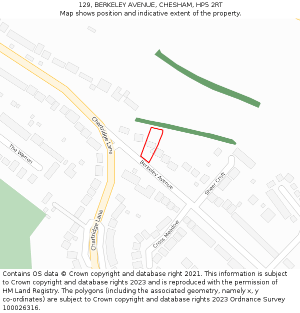 129, BERKELEY AVENUE, CHESHAM, HP5 2RT: Location map and indicative extent of plot