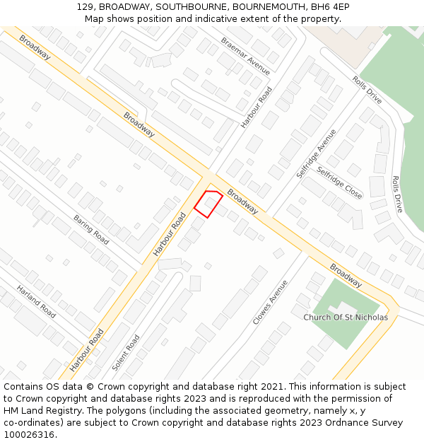 129, BROADWAY, SOUTHBOURNE, BOURNEMOUTH, BH6 4EP: Location map and indicative extent of plot