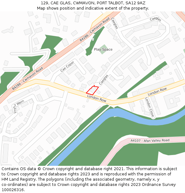 129, CAE GLAS, CWMAVON, PORT TALBOT, SA12 9AZ: Location map and indicative extent of plot