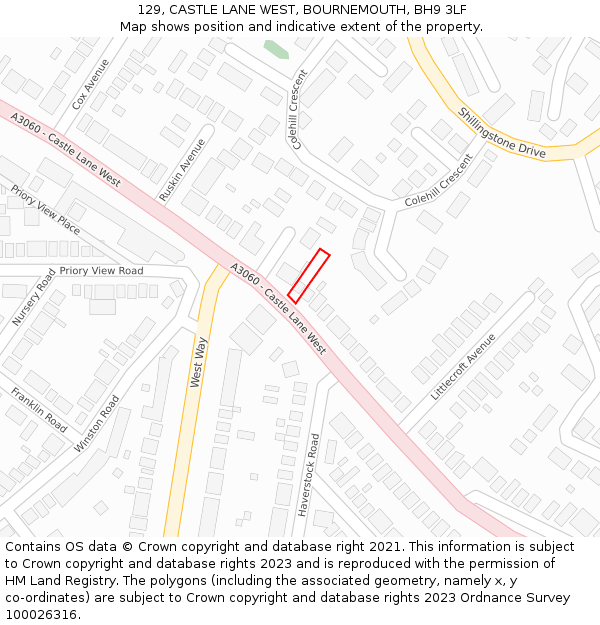 129, CASTLE LANE WEST, BOURNEMOUTH, BH9 3LF: Location map and indicative extent of plot