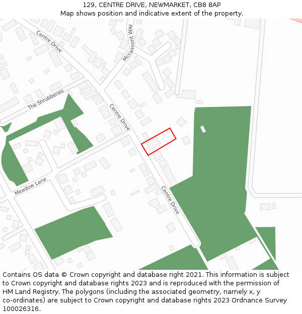 129, CENTRE DRIVE, NEWMARKET, CB8 8AP: Location map and indicative extent of plot