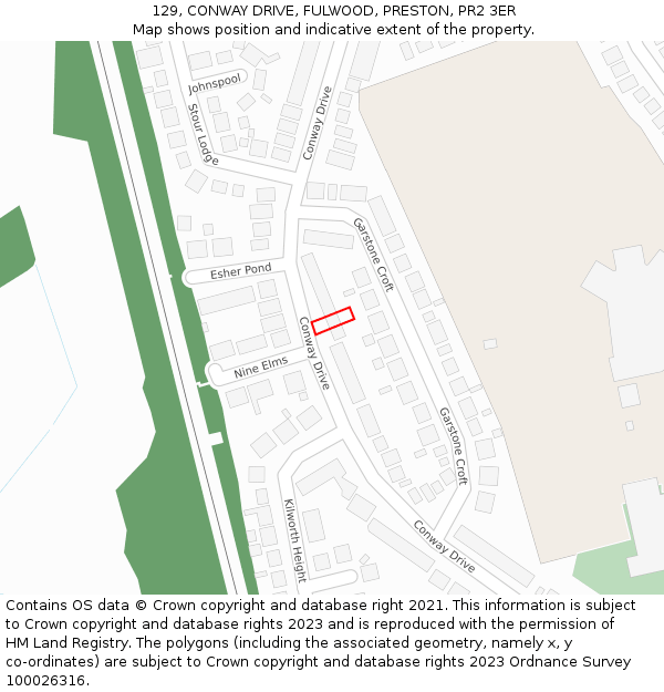 129, CONWAY DRIVE, FULWOOD, PRESTON, PR2 3ER: Location map and indicative extent of plot