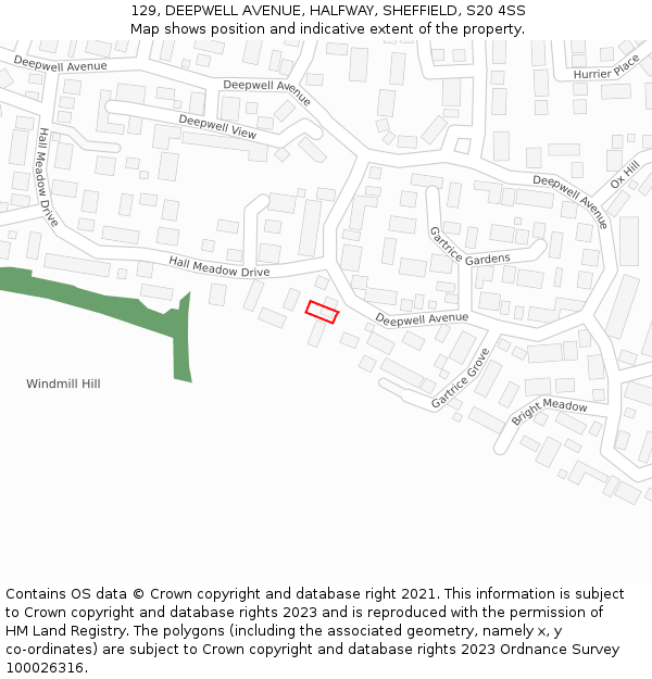 129, DEEPWELL AVENUE, HALFWAY, SHEFFIELD, S20 4SS: Location map and indicative extent of plot