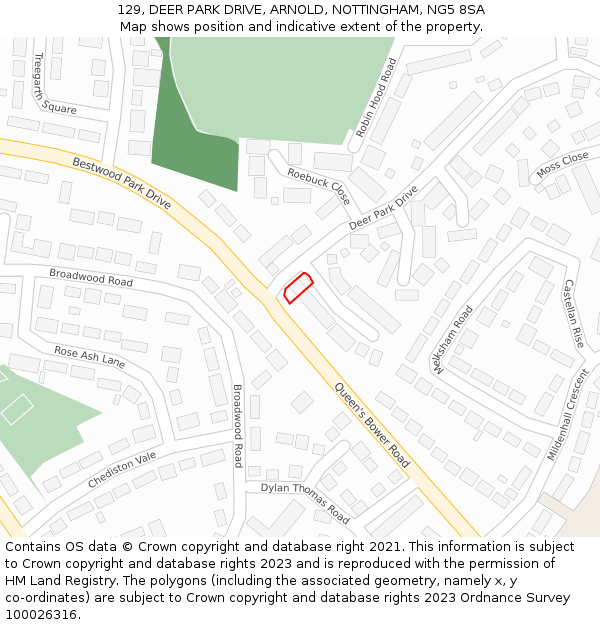 129, DEER PARK DRIVE, ARNOLD, NOTTINGHAM, NG5 8SA: Location map and indicative extent of plot
