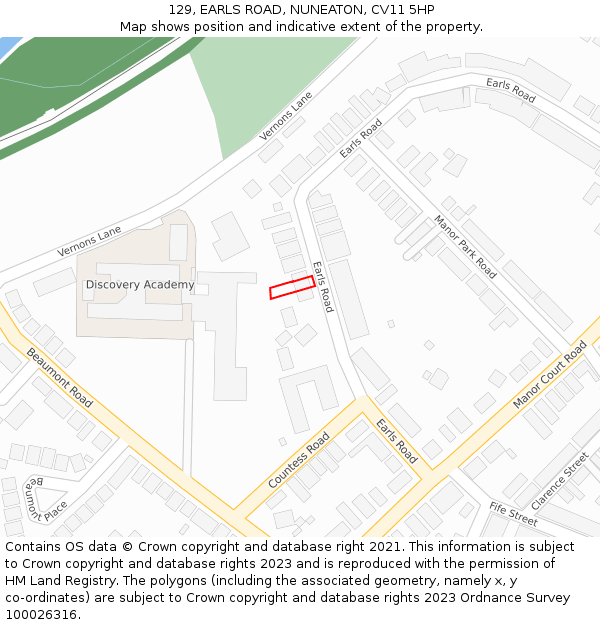 129, EARLS ROAD, NUNEATON, CV11 5HP: Location map and indicative extent of plot
