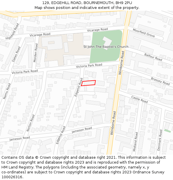 129, EDGEHILL ROAD, BOURNEMOUTH, BH9 2PU: Location map and indicative extent of plot