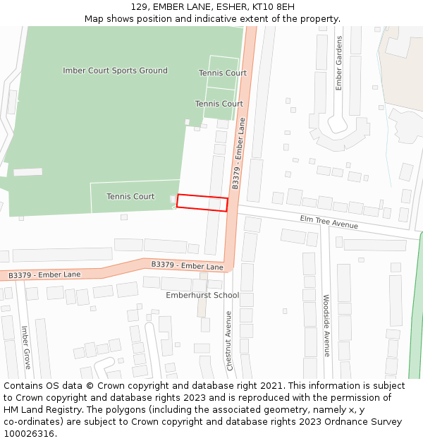 129, EMBER LANE, ESHER, KT10 8EH: Location map and indicative extent of plot