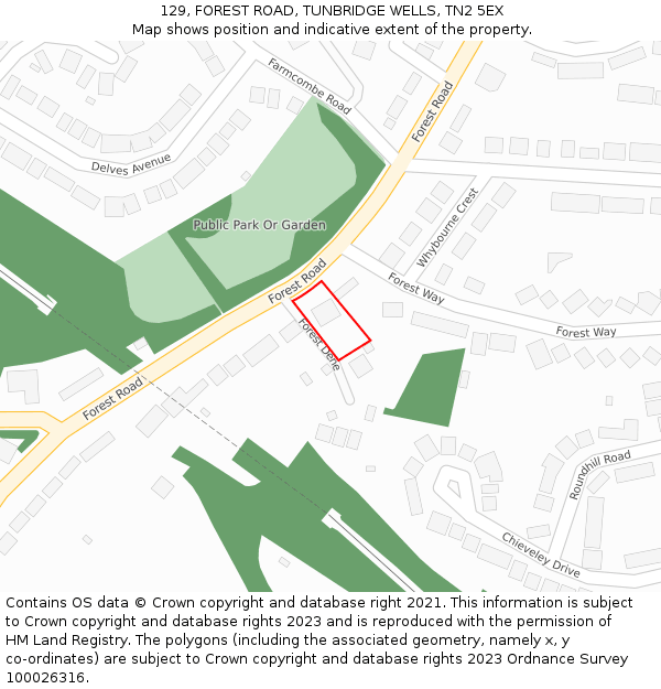 129, FOREST ROAD, TUNBRIDGE WELLS, TN2 5EX: Location map and indicative extent of plot