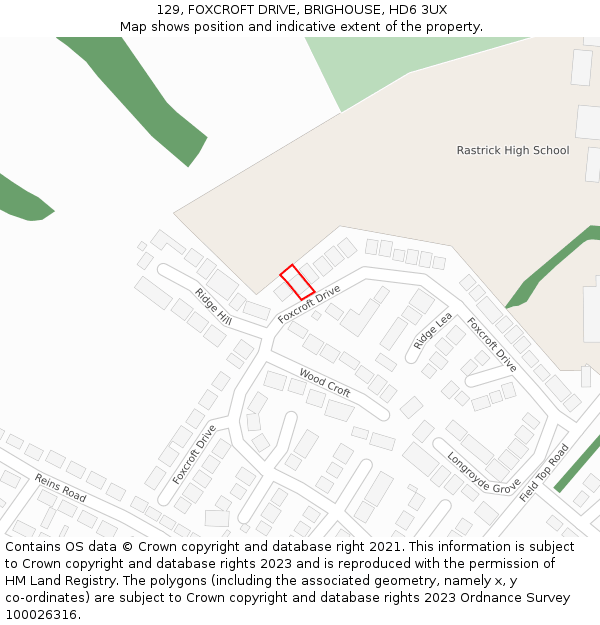 129, FOXCROFT DRIVE, BRIGHOUSE, HD6 3UX: Location map and indicative extent of plot