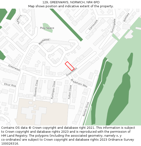 129, GREENWAYS, NORWICH, NR4 6PD: Location map and indicative extent of plot