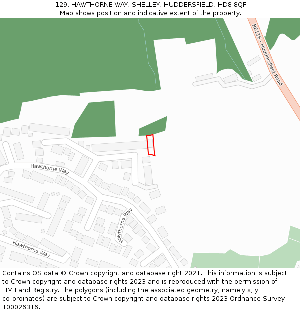 129, HAWTHORNE WAY, SHELLEY, HUDDERSFIELD, HD8 8QF: Location map and indicative extent of plot
