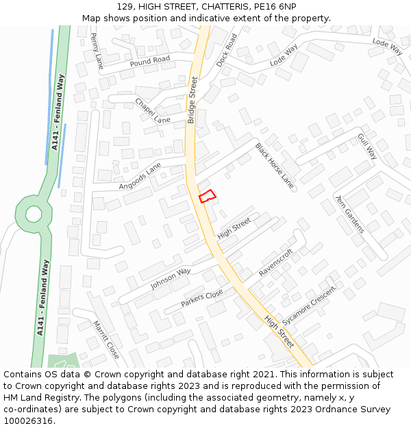 129, HIGH STREET, CHATTERIS, PE16 6NP: Location map and indicative extent of plot