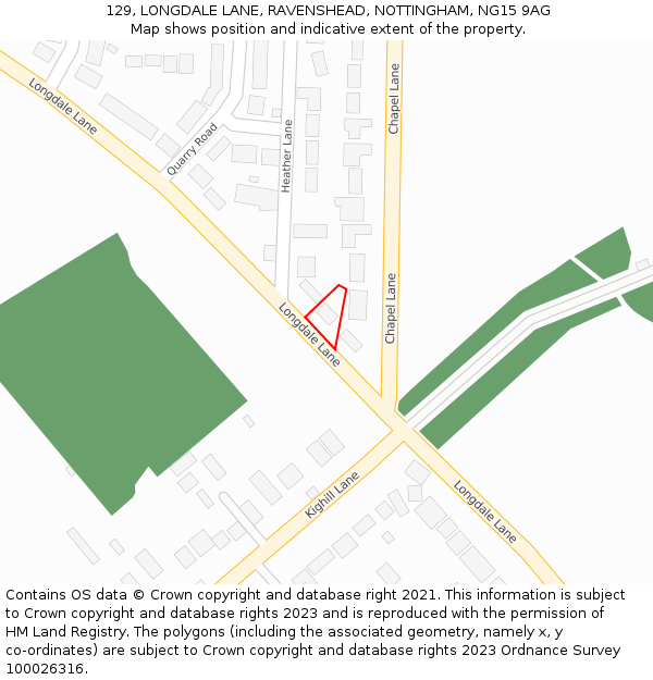 129, LONGDALE LANE, RAVENSHEAD, NOTTINGHAM, NG15 9AG: Location map and indicative extent of plot