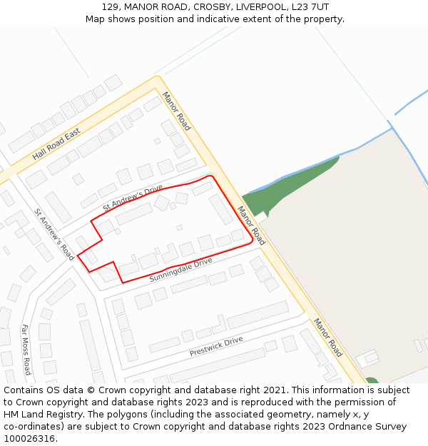 129, MANOR ROAD, CROSBY, LIVERPOOL, L23 7UT: Location map and indicative extent of plot