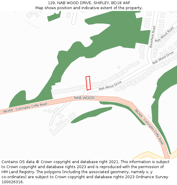 129, NAB WOOD DRIVE, SHIPLEY, BD18 4AP: Location map and indicative extent of plot