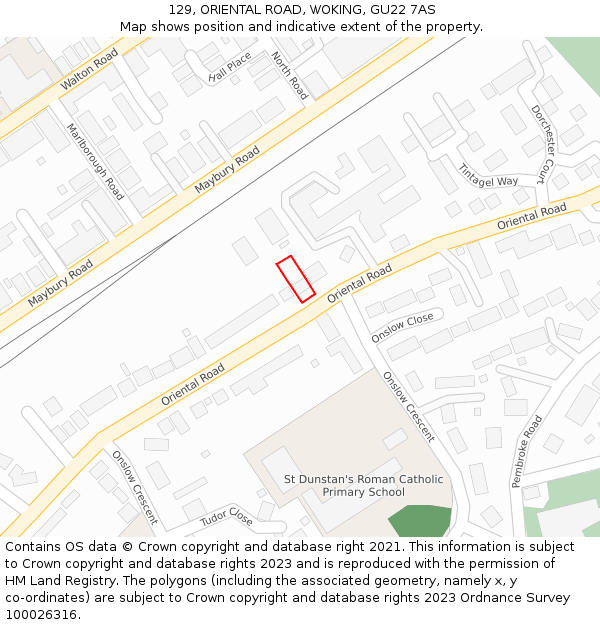 129, ORIENTAL ROAD, WOKING, GU22 7AS: Location map and indicative extent of plot