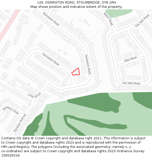 129, OSMASTON ROAD, STOURBRIDGE, DY8 2AN: Location map and indicative extent of plot