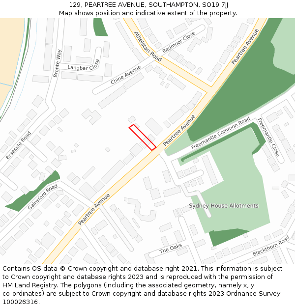 129, PEARTREE AVENUE, SOUTHAMPTON, SO19 7JJ: Location map and indicative extent of plot