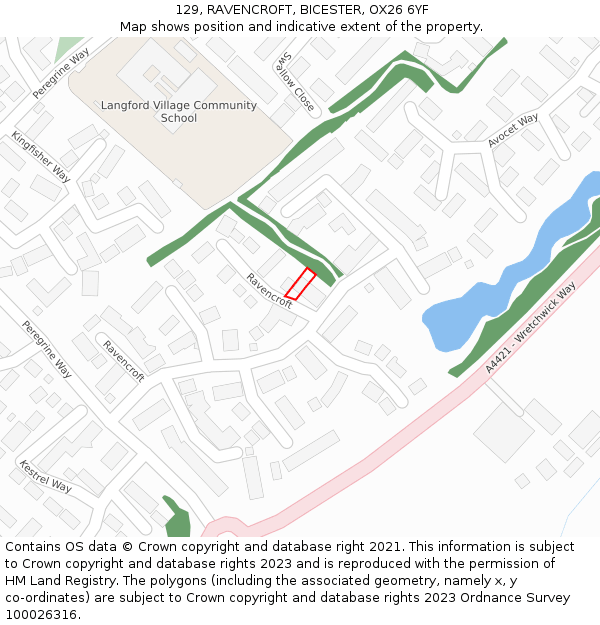 129, RAVENCROFT, BICESTER, OX26 6YF: Location map and indicative extent of plot