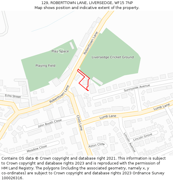 129, ROBERTTOWN LANE, LIVERSEDGE, WF15 7NP: Location map and indicative extent of plot