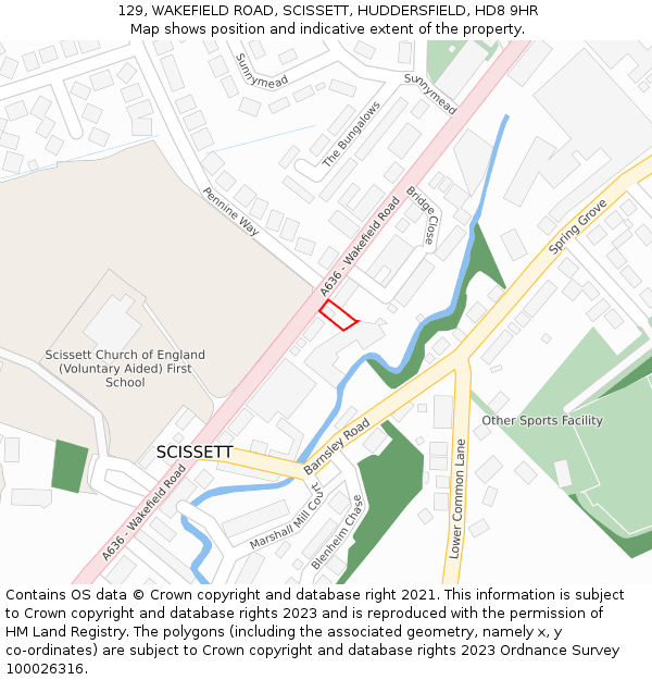 129, WAKEFIELD ROAD, SCISSETT, HUDDERSFIELD, HD8 9HR: Location map and indicative extent of plot