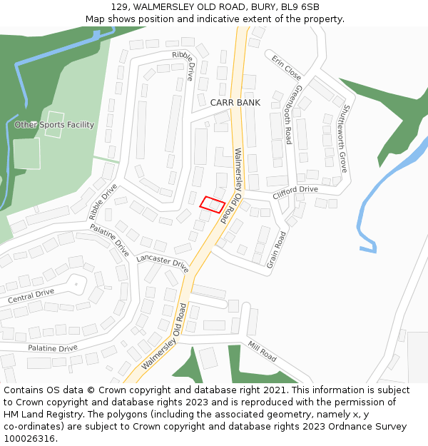 129, WALMERSLEY OLD ROAD, BURY, BL9 6SB: Location map and indicative extent of plot