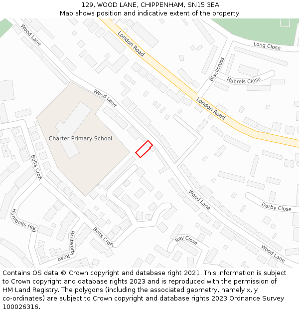 129, WOOD LANE, CHIPPENHAM, SN15 3EA: Location map and indicative extent of plot