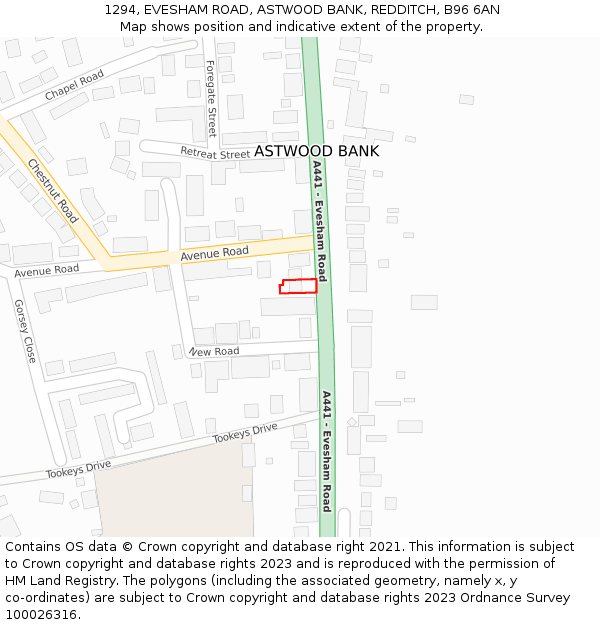 1294, EVESHAM ROAD, ASTWOOD BANK, REDDITCH, B96 6AN: Location map and indicative extent of plot