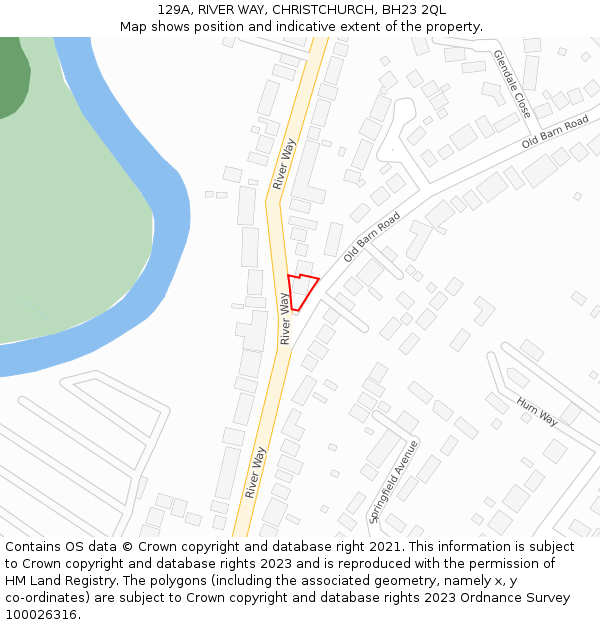 129A, RIVER WAY, CHRISTCHURCH, BH23 2QL: Location map and indicative extent of plot